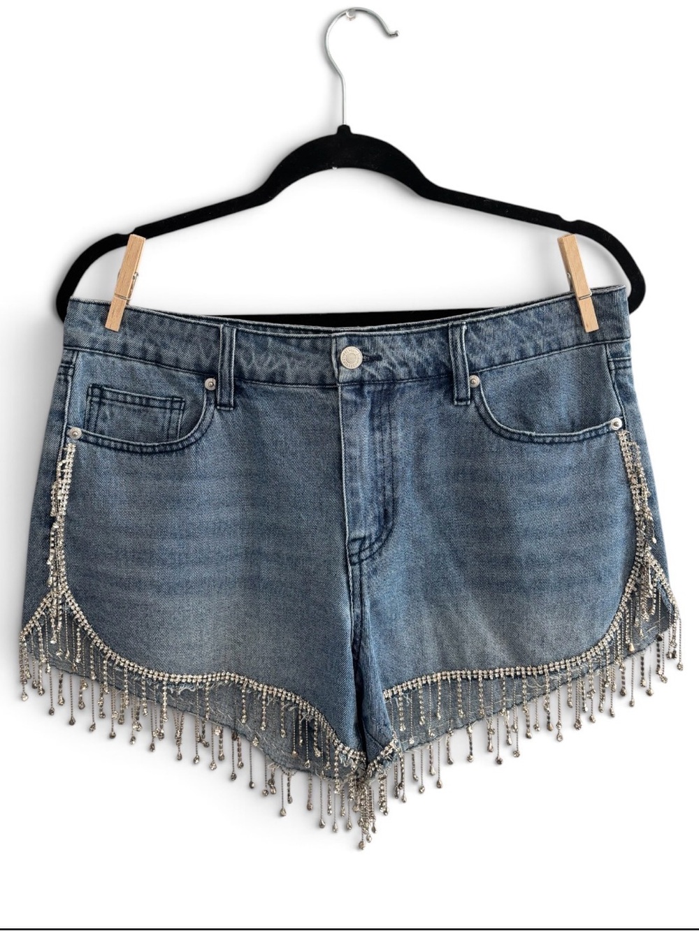 Forever 21 Premium Rhinestone Fringe Denim Shorts Size 28 Festival Western